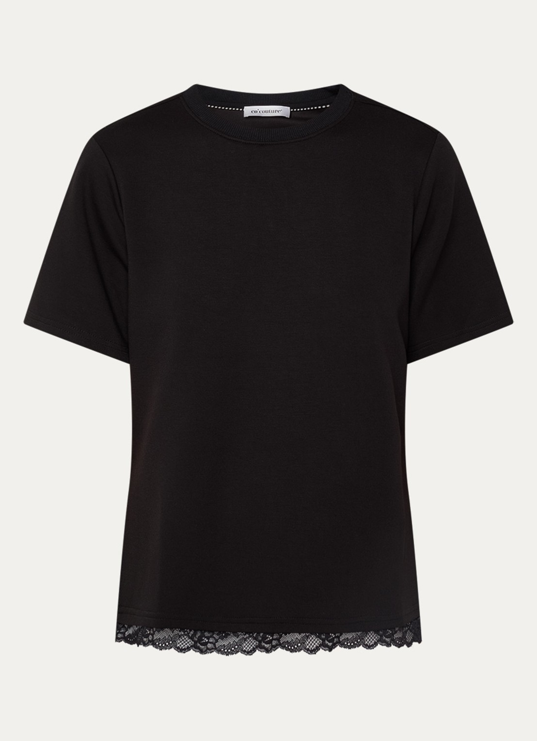 Co'Couture Evi T-shirt met details van kant - voorkant zwart