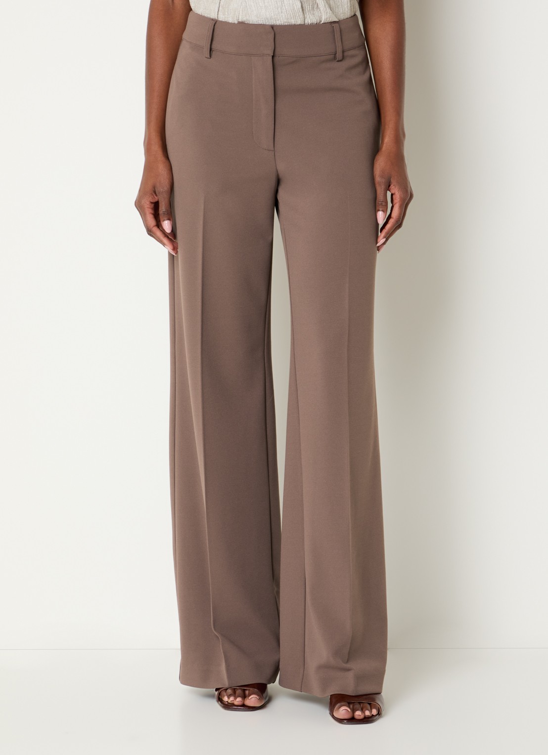 Co'Couture Falcon mid waist flared fit pantalon met steekzakken - detail 2 lichtbruin