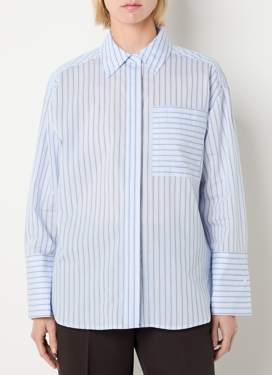 Co'Couture Feline blouse met streepprint - detail 3 lichtblauw