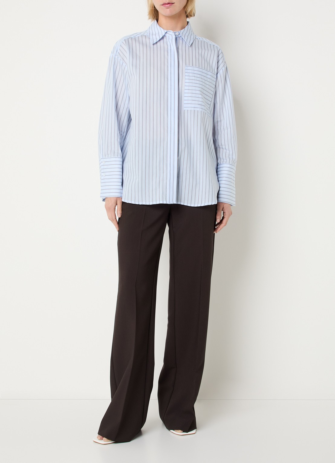 Co'Couture Feline blouse met streepprint - voorkant 2 lichtblauw