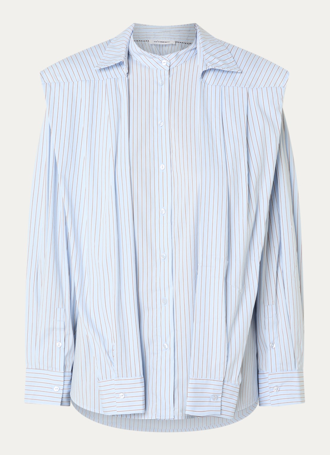 Co'Couture Fiora blouse met streepprint en strikceintuur - voorkant 3 lichtblauw