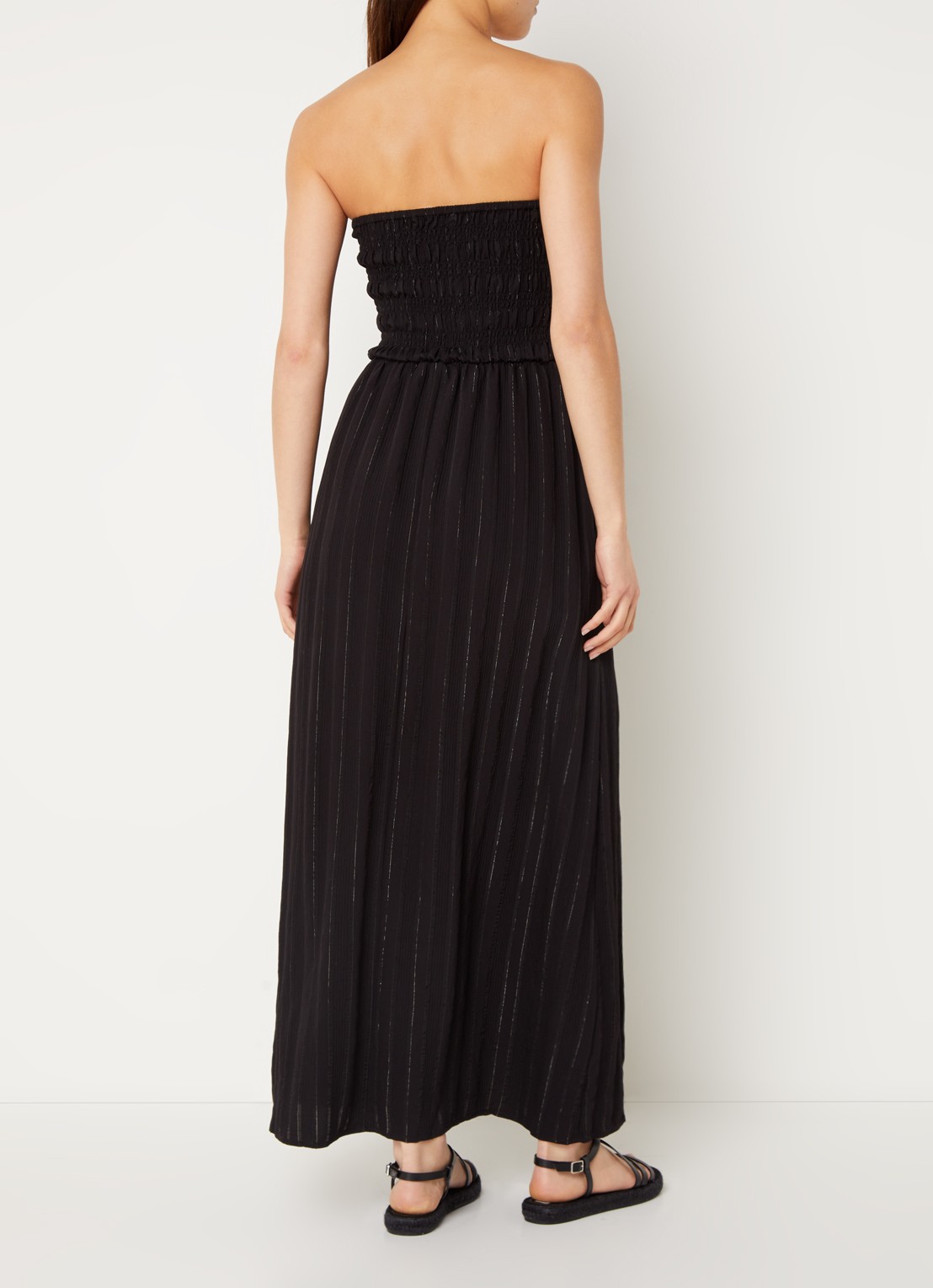 Co'Couture Gigicc strapless maxi jurk met lurex en smockwerk - achterkant 3 zwart