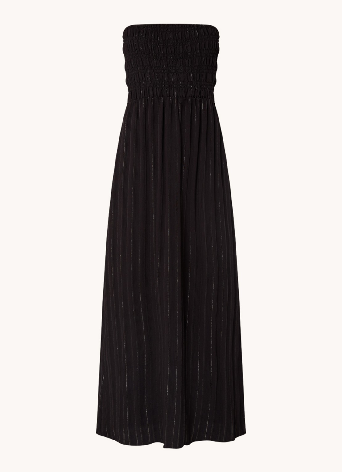 Co'Couture Gigicc strapless maxi jurk met lurex en smockwerk - voorkant zwart