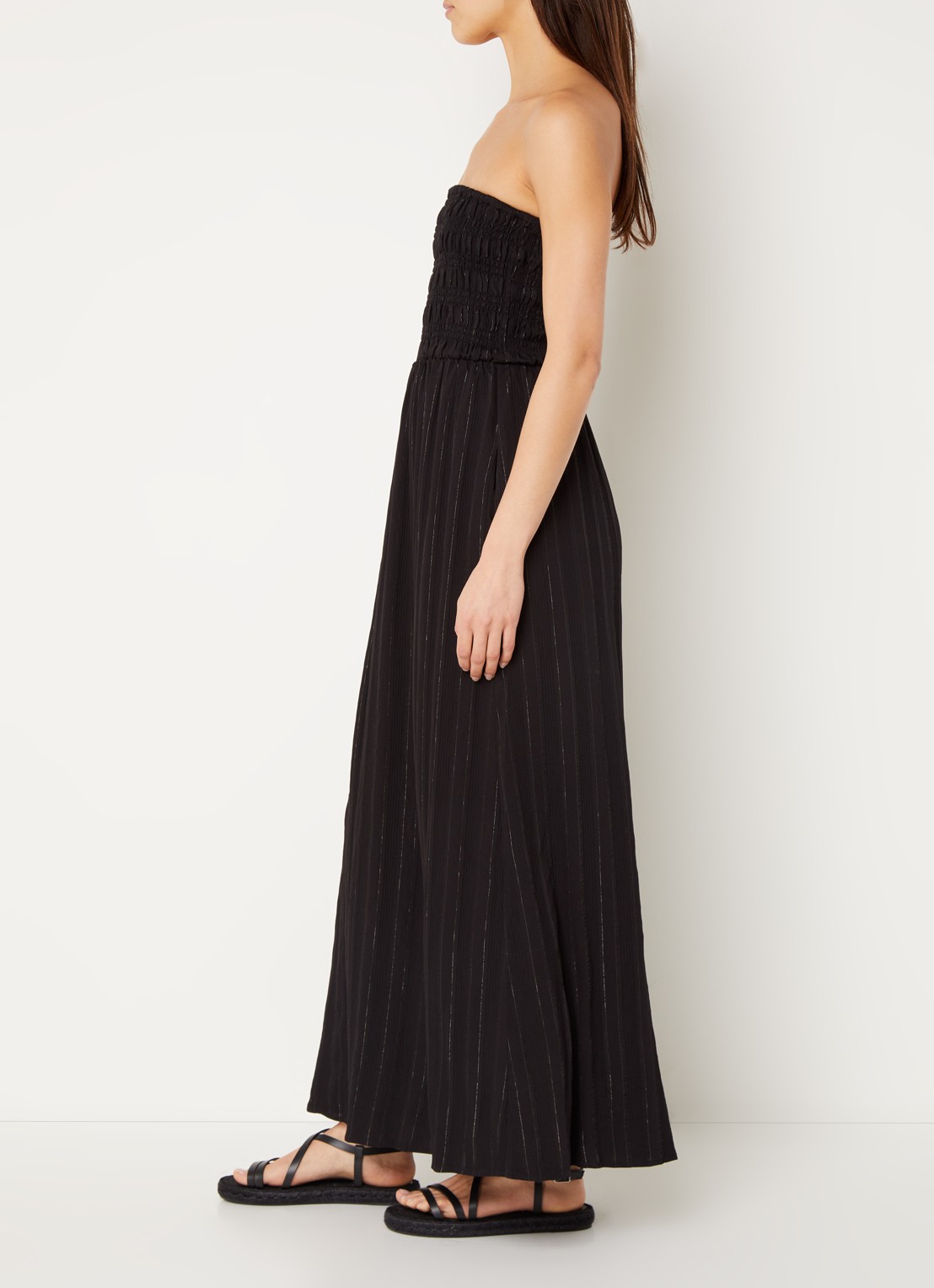 Co'Couture Gigicc strapless maxi jurk met lurex en smockwerk - voorkant 2 zwart