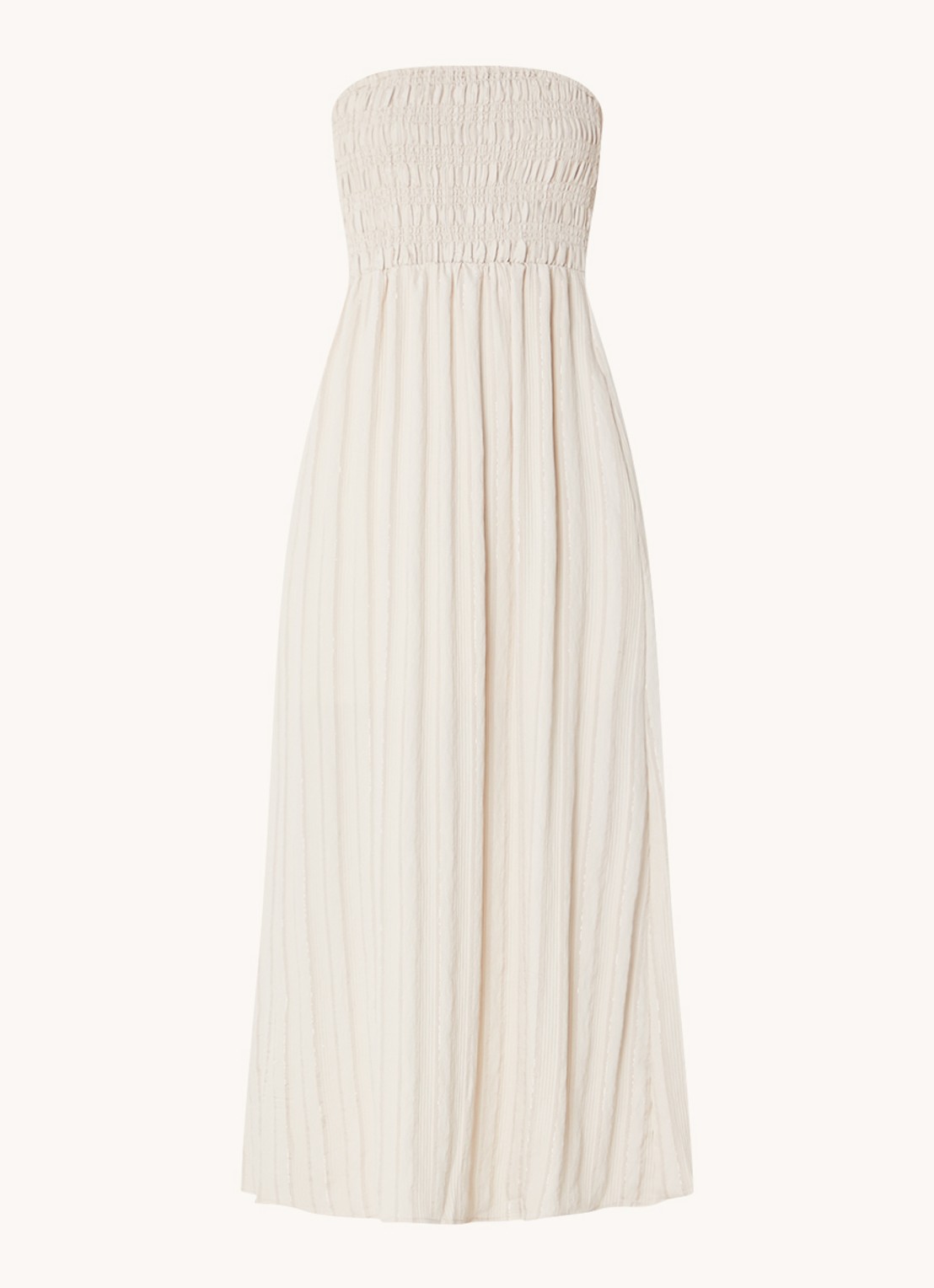 Co'Couture Gigicc strapless maxi jurk met lurex en smockwerk - voorkant 3 zand