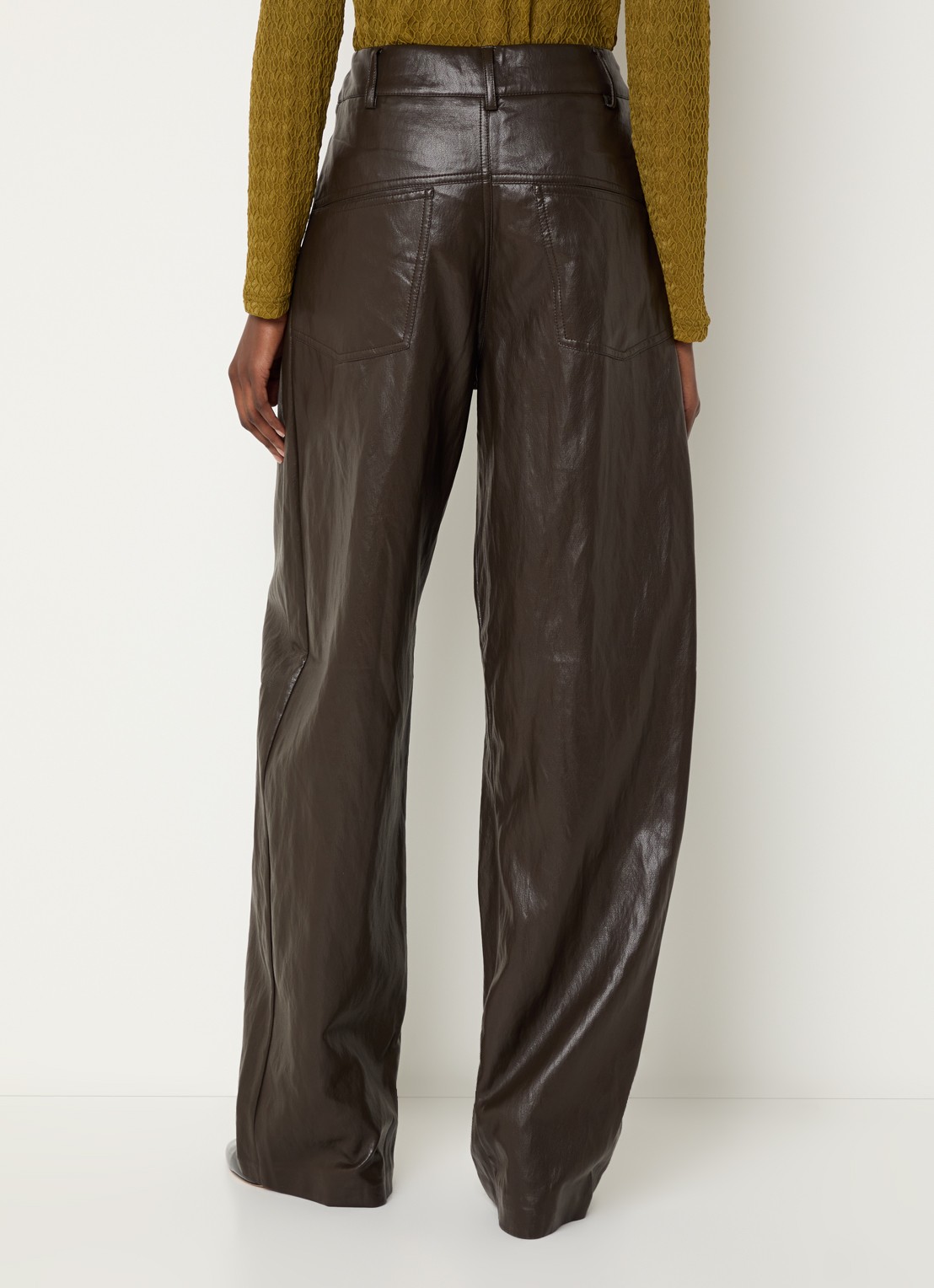 Co'Couture GitCC high waist straight fit broek met steekzakken - achterkant donkerbruin