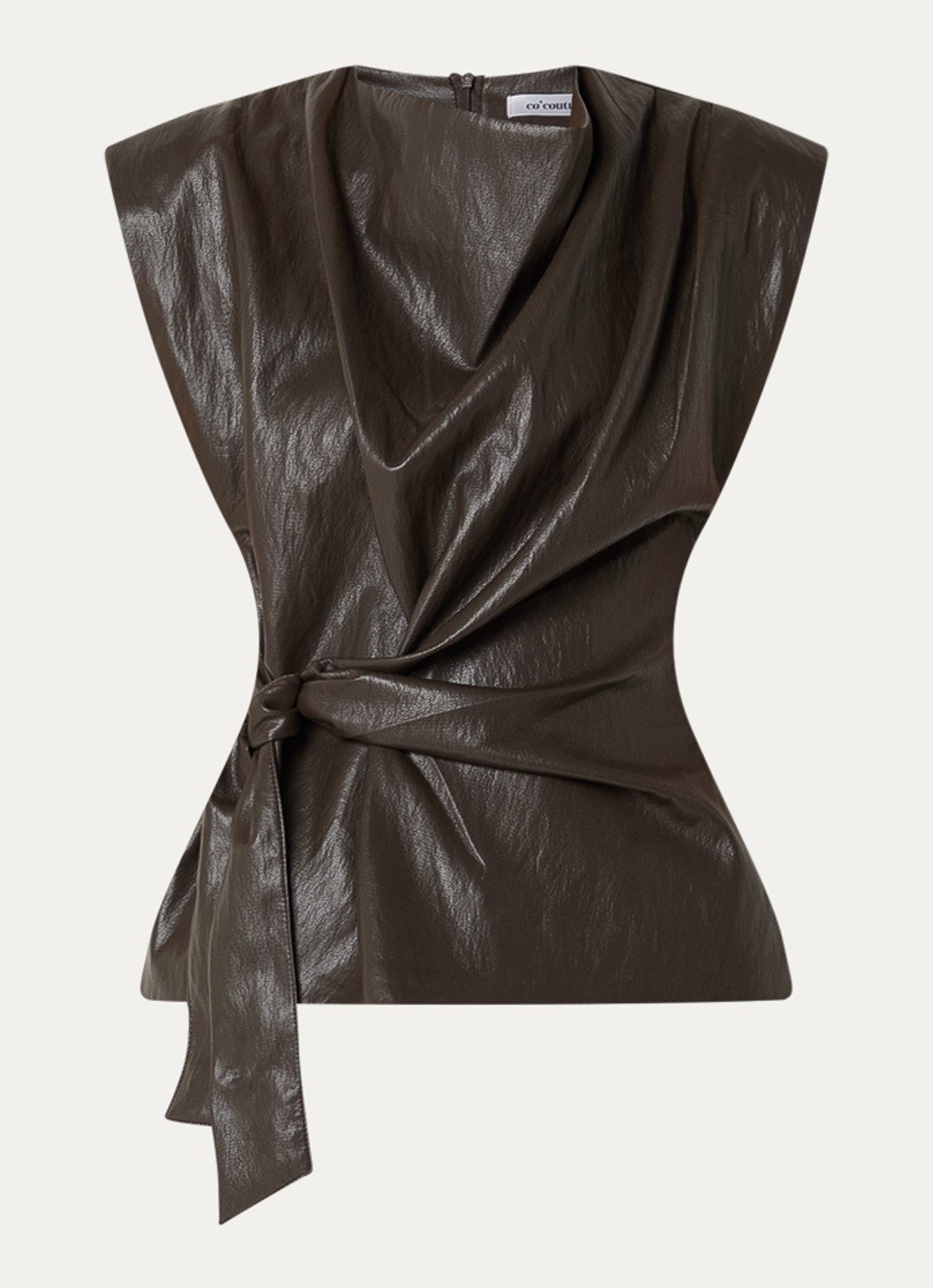 Co'Couture Gitcc top van imitatieleer met asymmetrische hals - voorkant 3 bruin