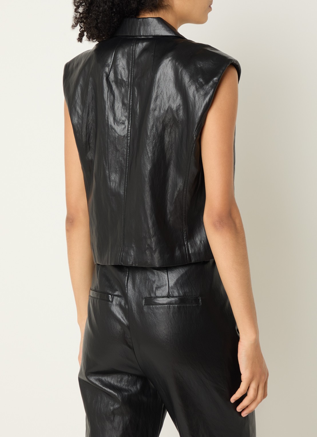 Co'Couture Gitt cropped gilet van imitatieleer - achterkant 4 zwart