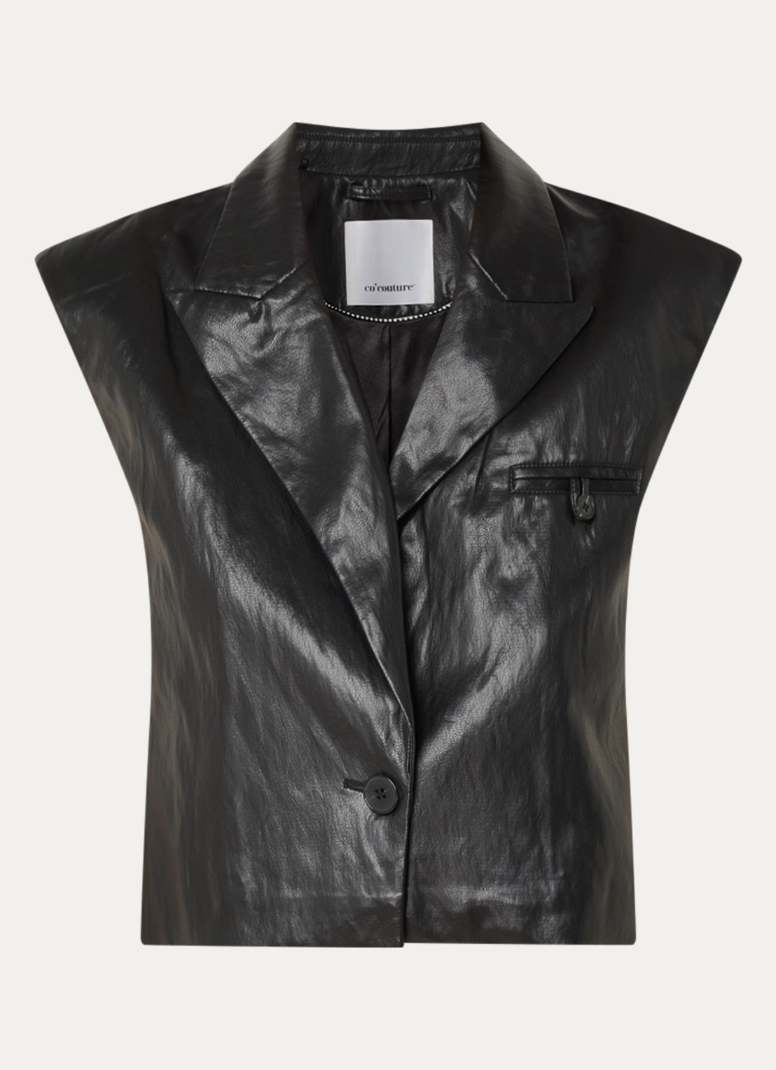 Co'Couture Gitt cropped gilet van imitatieleer - voorkant 2 zwart