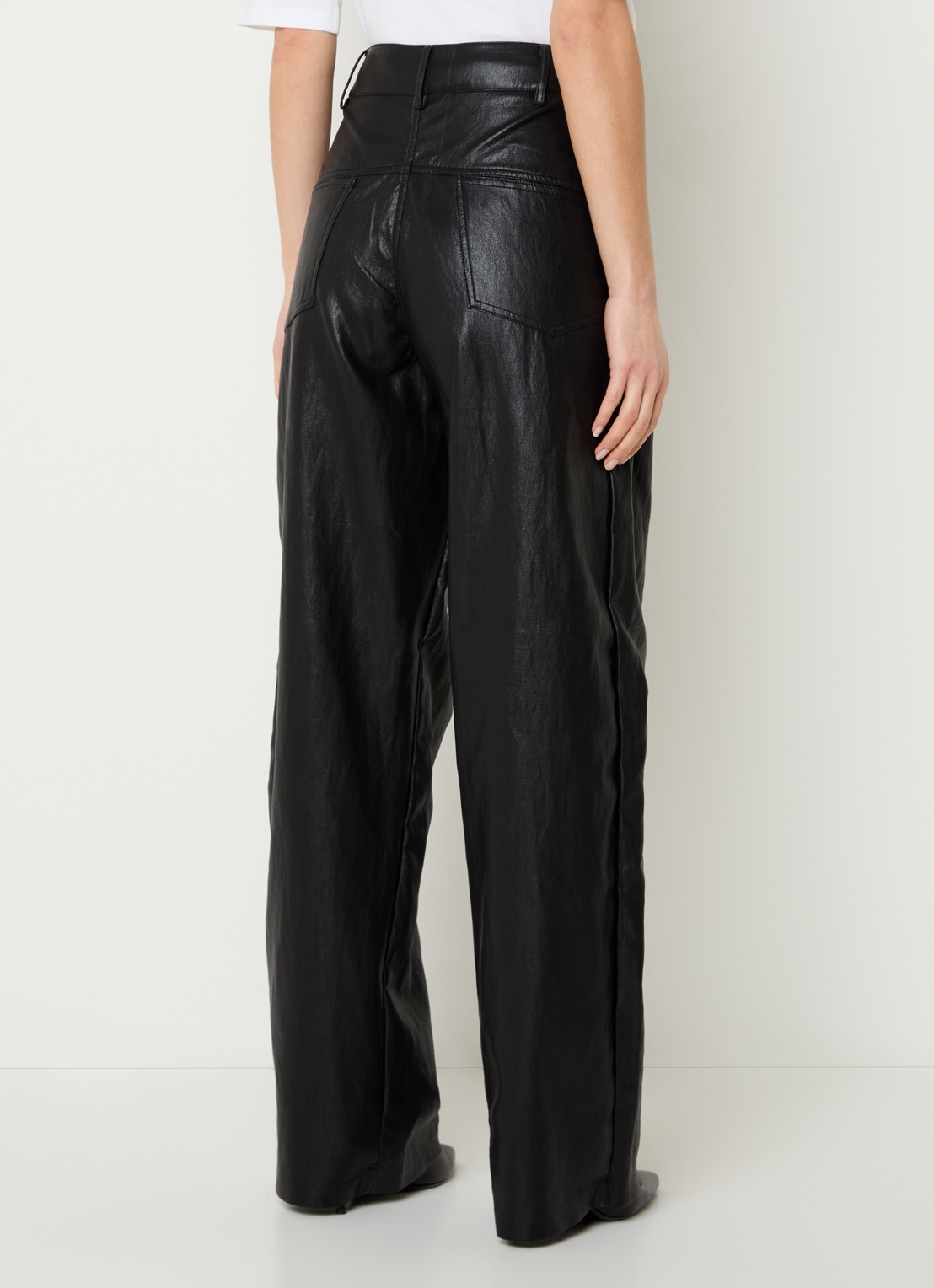 Co'Couture Gitt high waist wide fit broek van imitatieleer - achterkant zwart