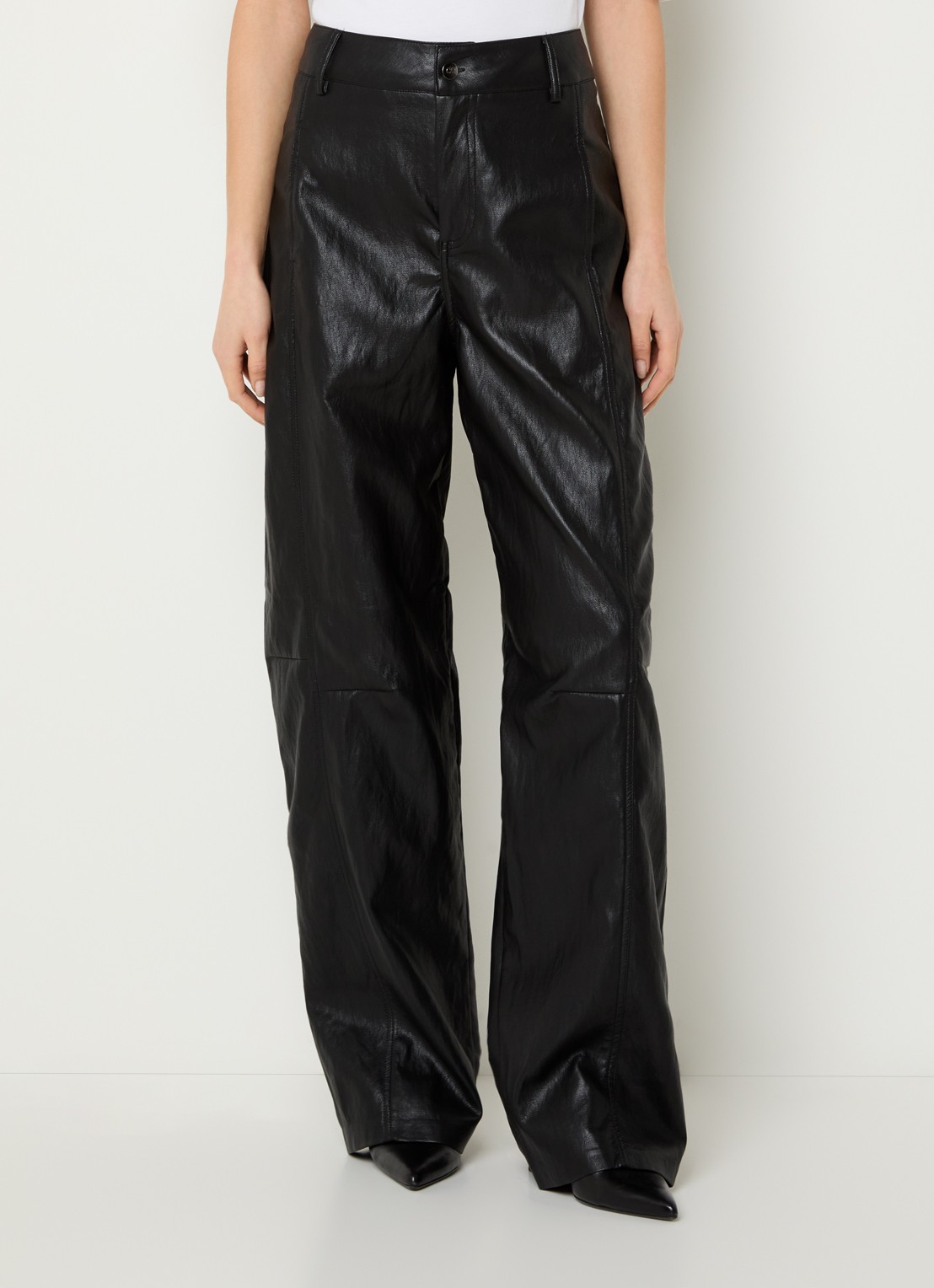 Co'Couture Gitt high waist wide fit broek van imitatieleer - detail 2 zwart