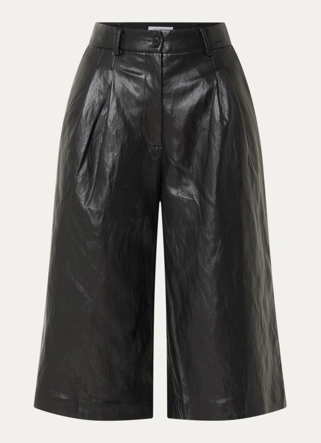 Co'Couture Gitt high waist wide fit korte broek van imitatieleer - voorkant 2 zwart