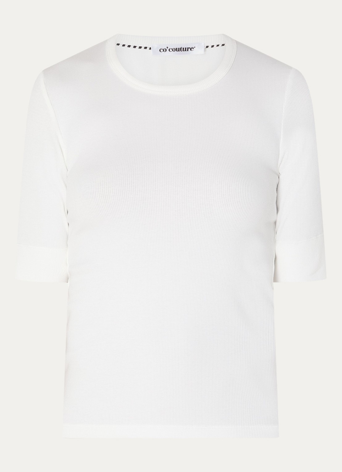 Co'Couture Granny ribgebreide top  - voorkant gebroken wit