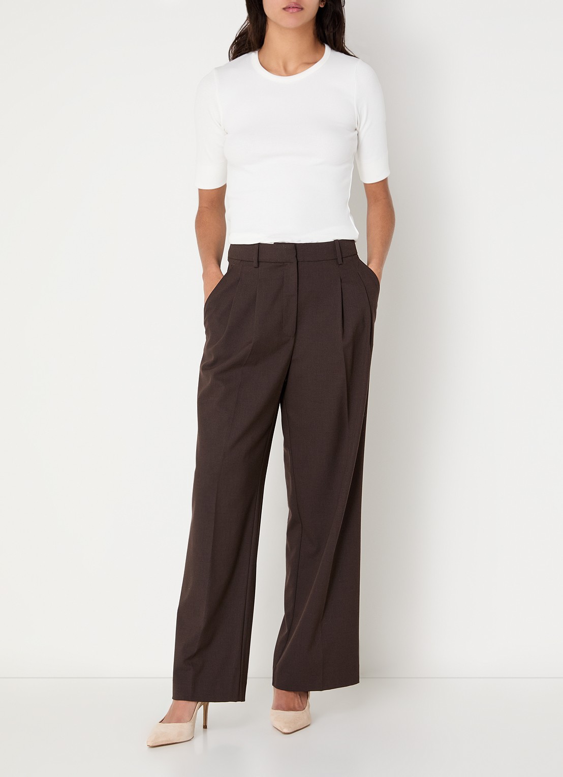 Co'Couture Granny ribgebreide top  - voorkant 2 gebroken wit
