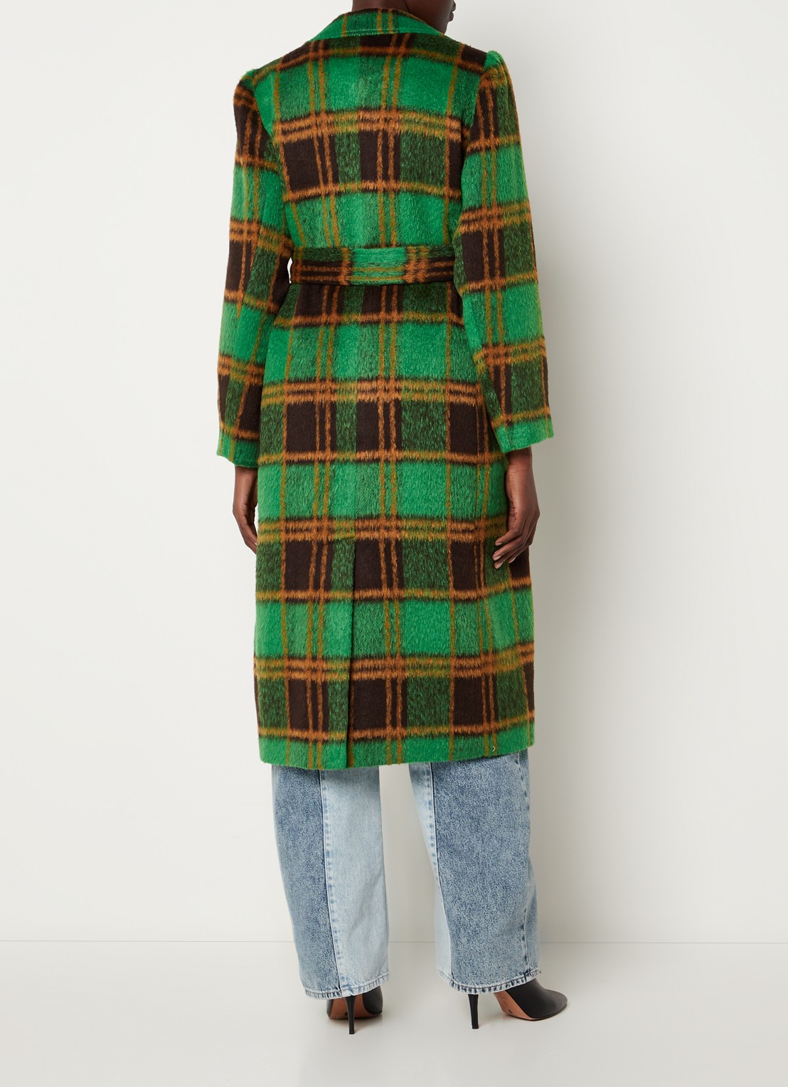 Co'Couture Harlem mantel in wolblend met strikceintuur - achterkant groen