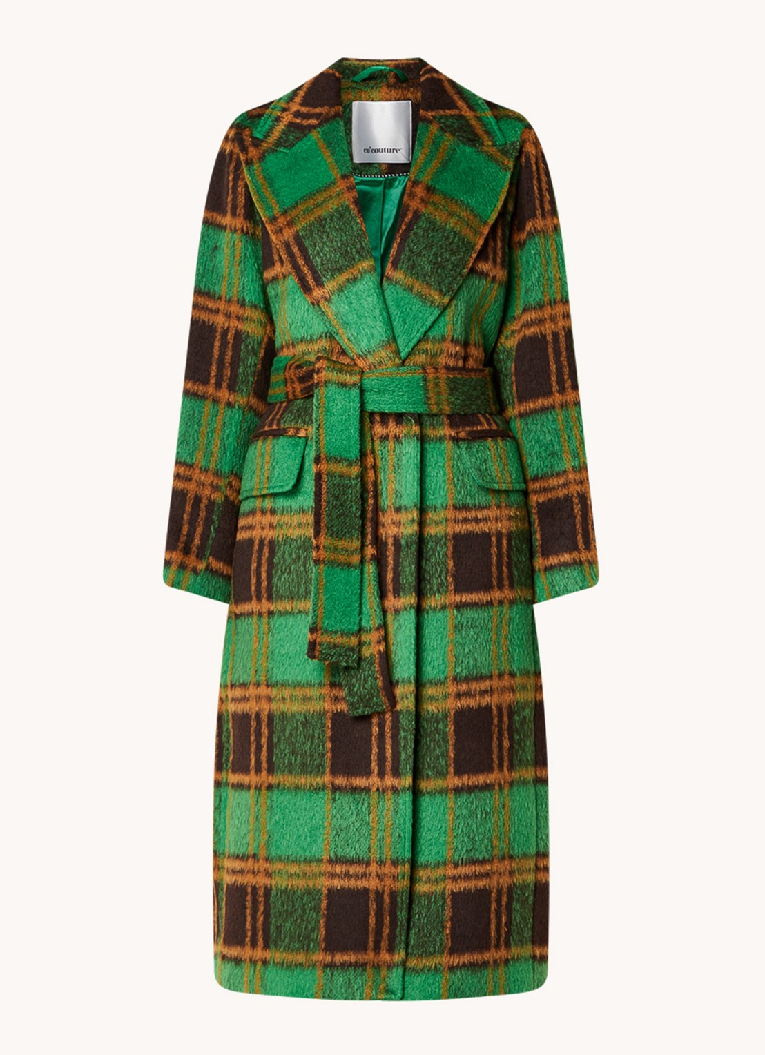 Co'Couture Harlem mantel in wolblend met strikceintuur - voorkant 2 groen