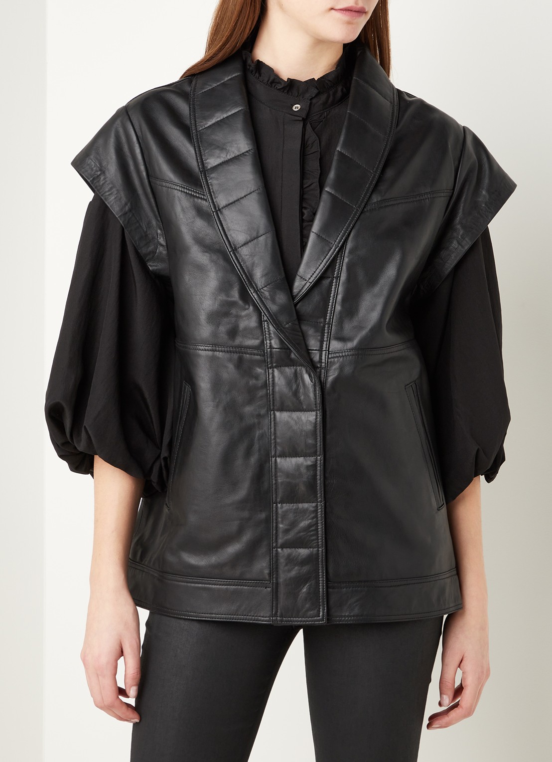 Co'Couture Harvie gilet van lamsleer met steekzakken - detail zwart