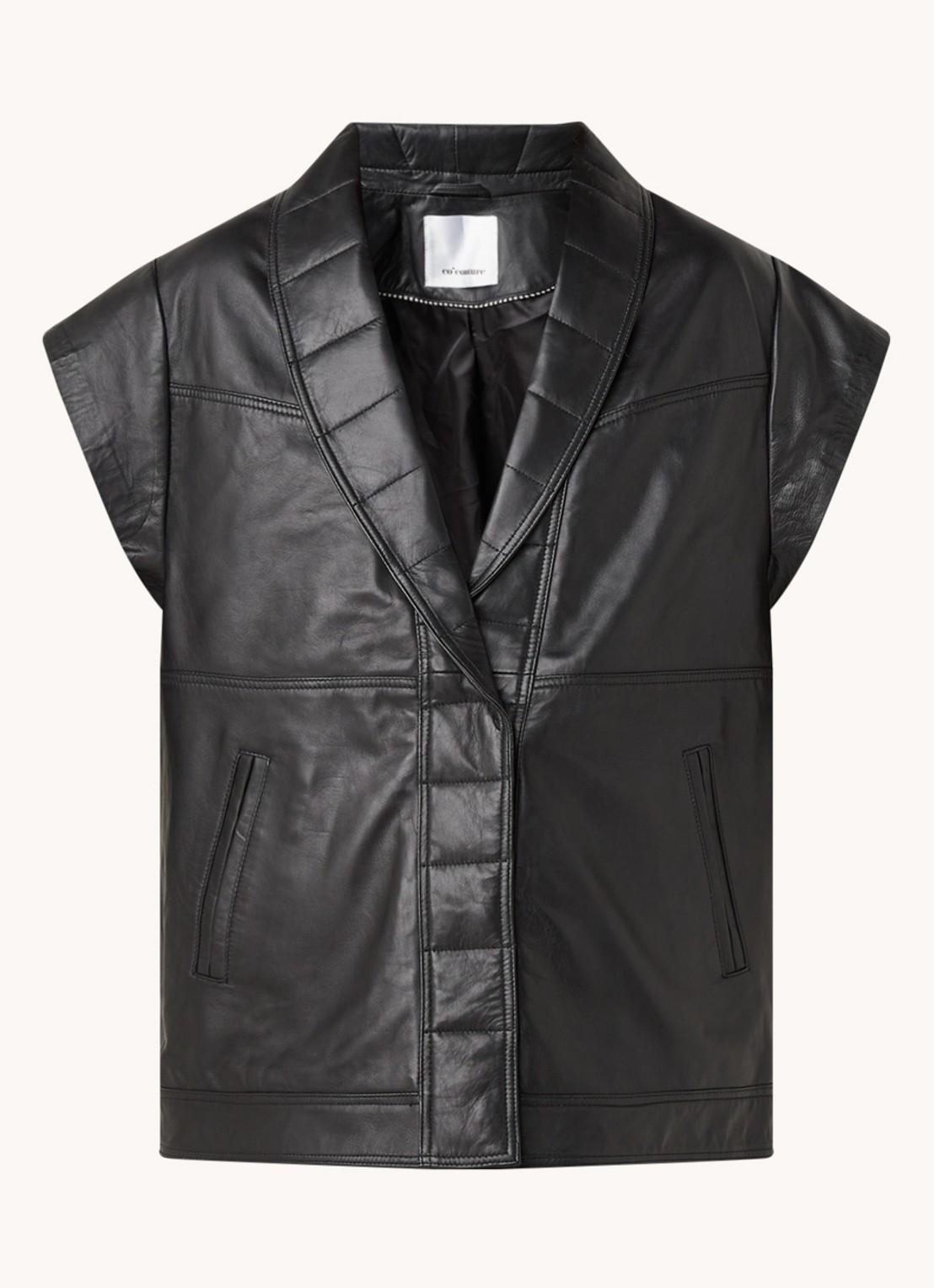 Co'Couture Harvie gilet van lamsleer met steekzakken - voorkant 3 zwart