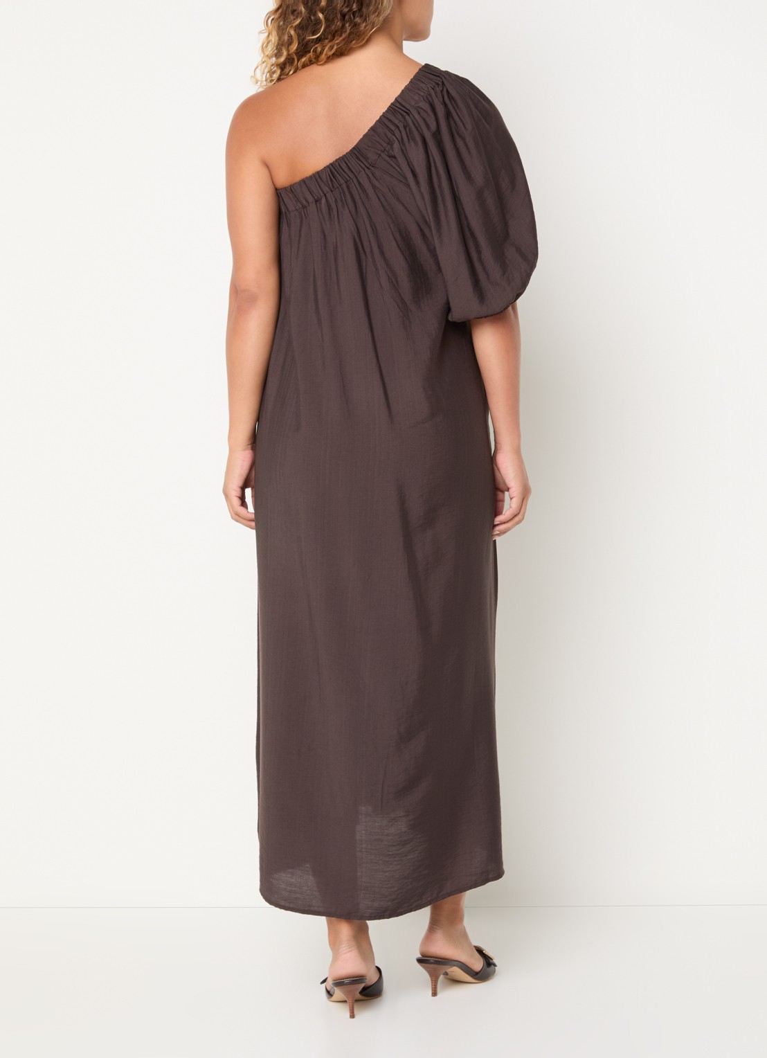 Co'Couture HeraCC one shoulder maxi jurk - achterkant donkerbruin