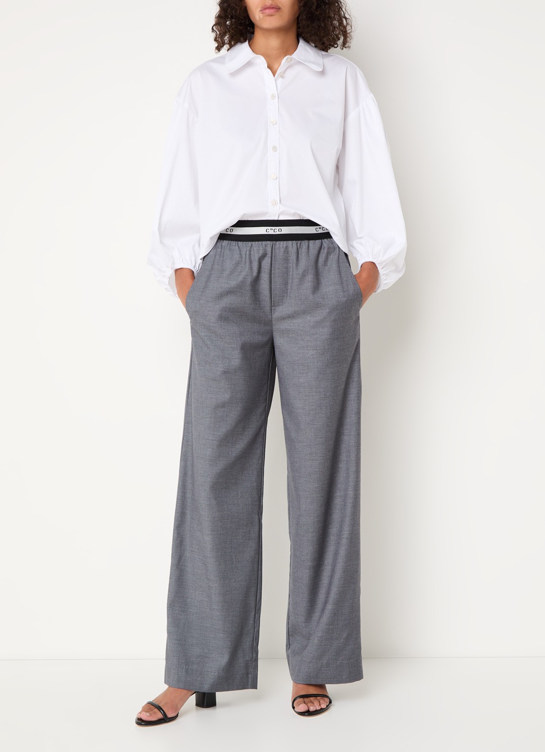 Co'Couture High waist loose fit pantalon met steekzakken - voorkant 2 grijs