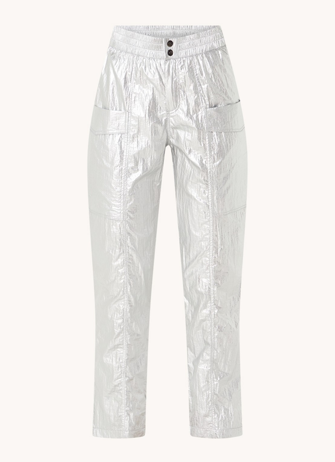 Co'Couture High waist straight fit cargobroek met metallic finish - voorkant 3 zilver