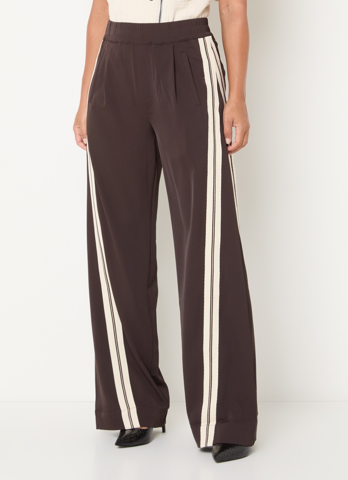 Co'Couture High waist straight fit pantalon met steekzakken - detail 3 donkerbruin
