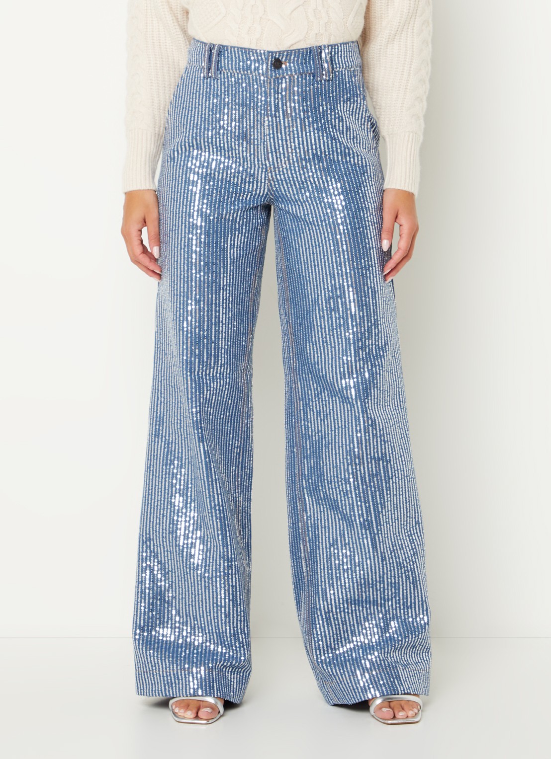 Co'Couture High waist straight leg jeans met medium wassing en pailletten - detail 4 indigo