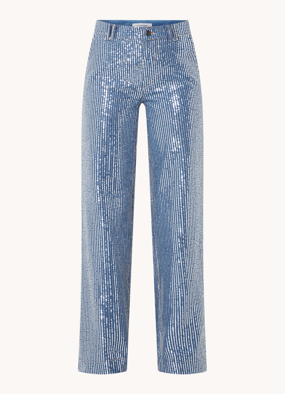 Co'Couture High waist straight leg jeans met medium wassing en pailletten - voorkant 2 indigo