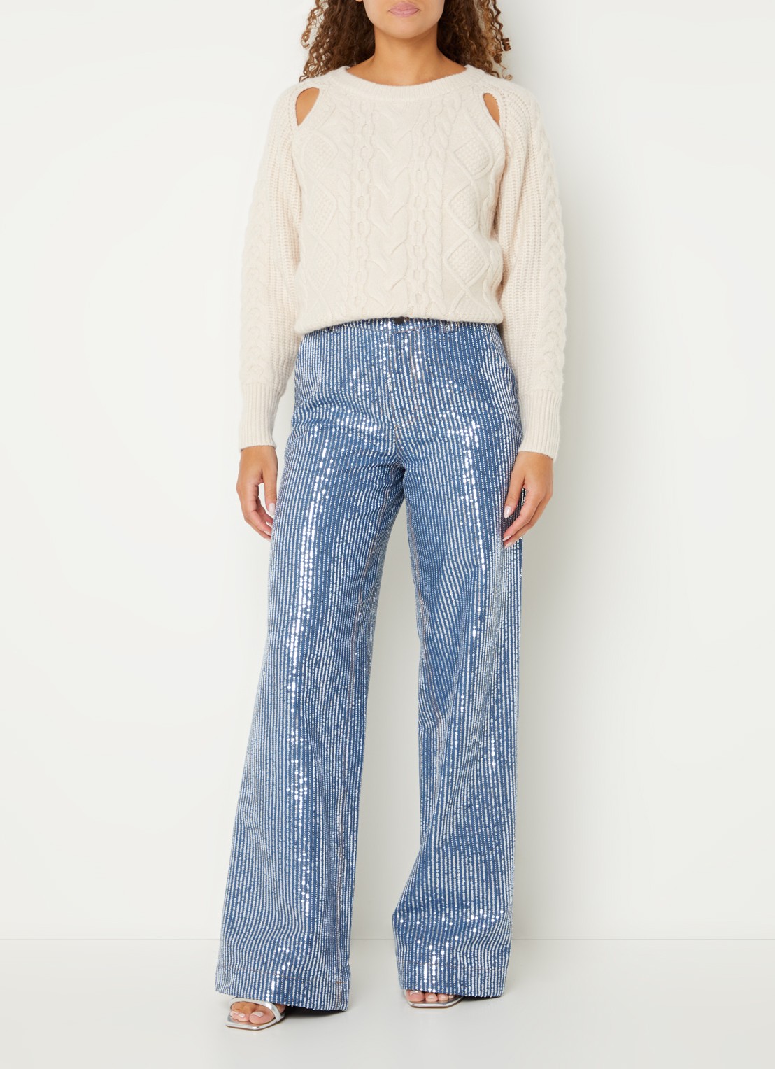 Co'Couture High waist straight leg jeans met medium wassing en pailletten - voorkant 3 indigo