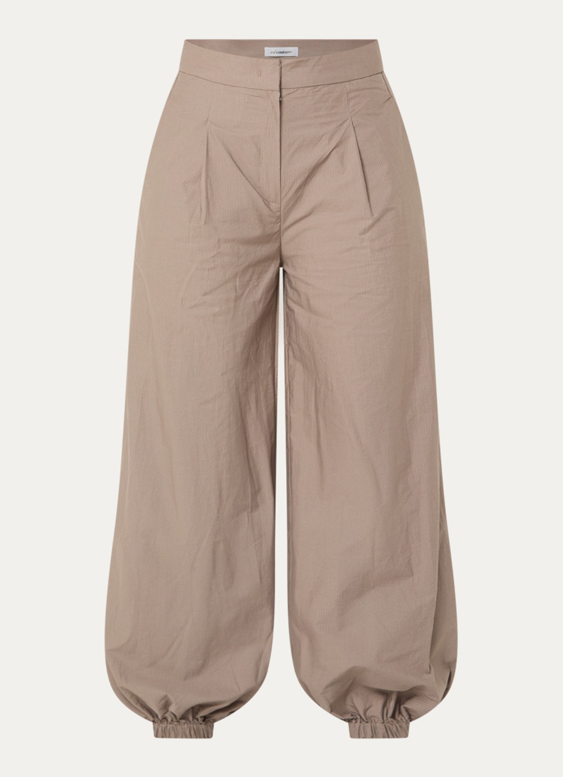 Co'Couture High waist tapered fit broek met steekzakken - voorkant 3 beige
