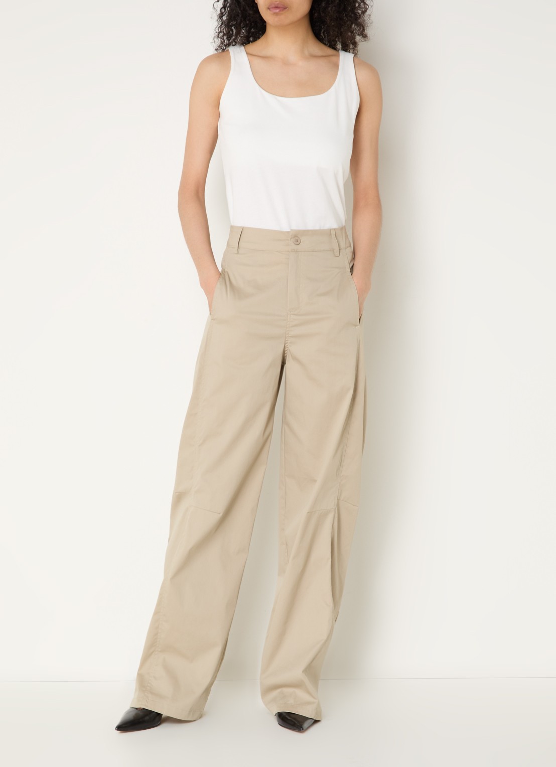 Co'Couture High waist wide fit chino met steekzakken - voorkant 4 beige