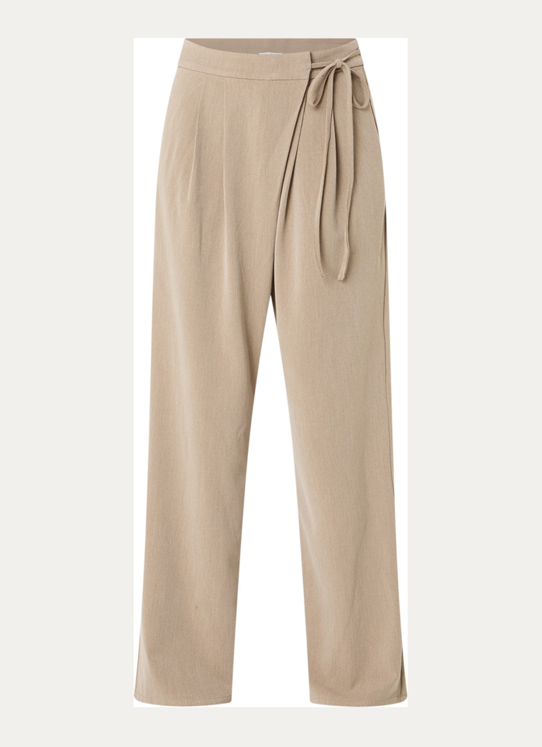 Co'Couture High waist wide fit pantalon met steekzakken - voorkant donkerbeige