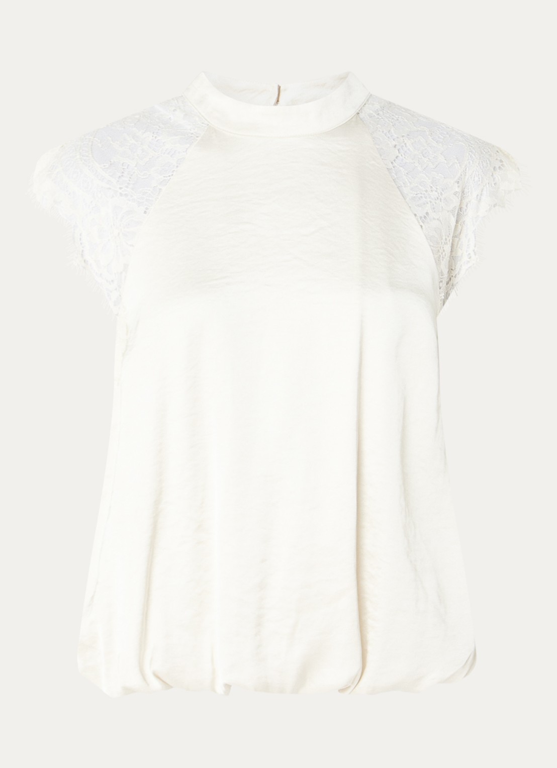 Co'Couture IdunCC top van satijn met details van kant - voorkant 3 gebroken wit