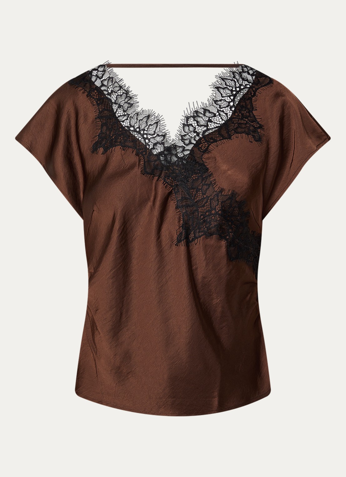 Co'Couture Iduncc top van satijn met kant - voorkant 2 bruin
