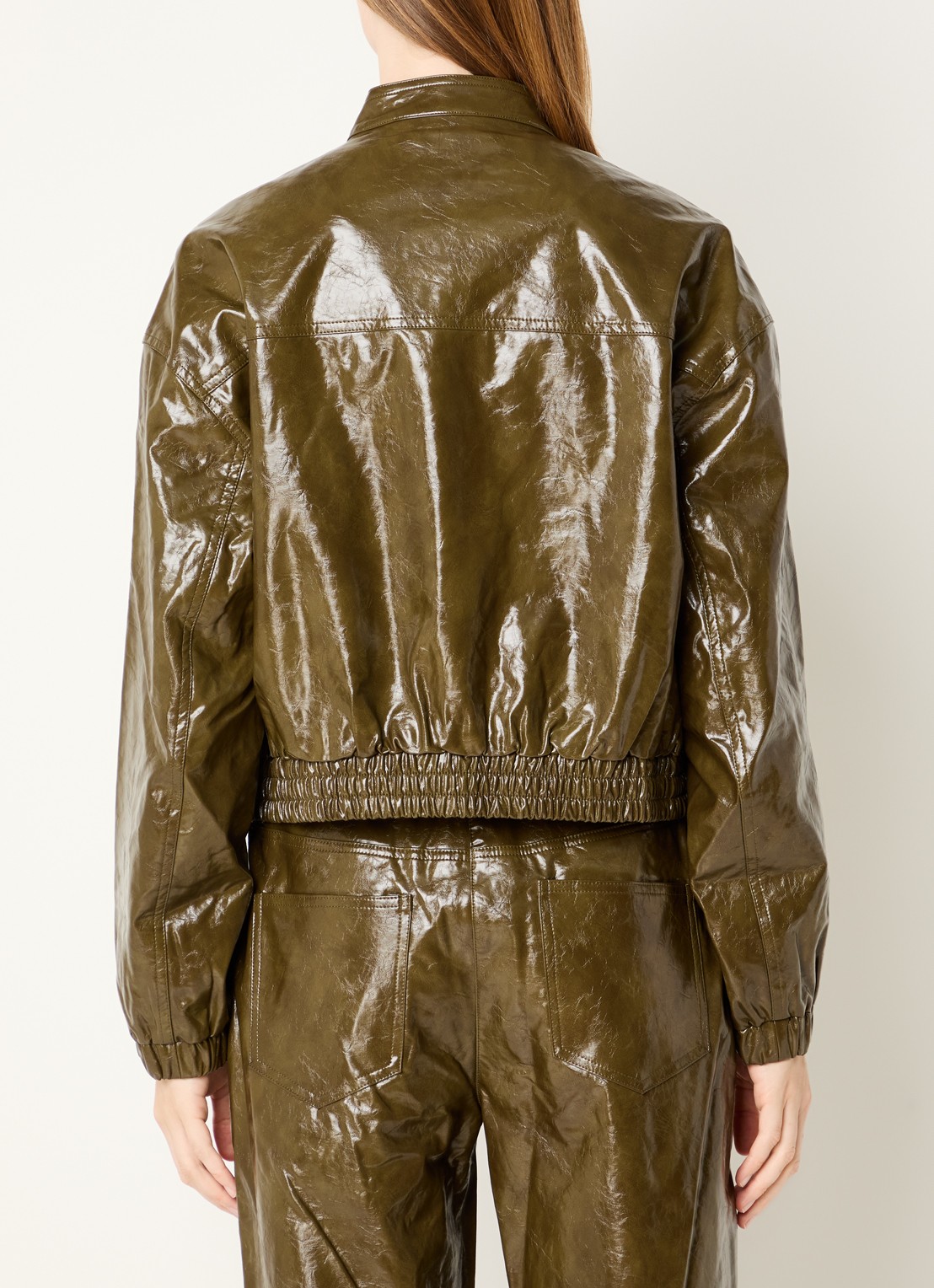Co'Couture Jack van imitatieleer met glanzende finish - achterkant mosgroen