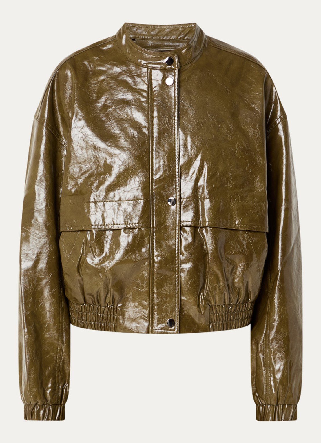 Co'Couture Jack van imitatieleer met glanzende finish - voorkant 3 mosgroen