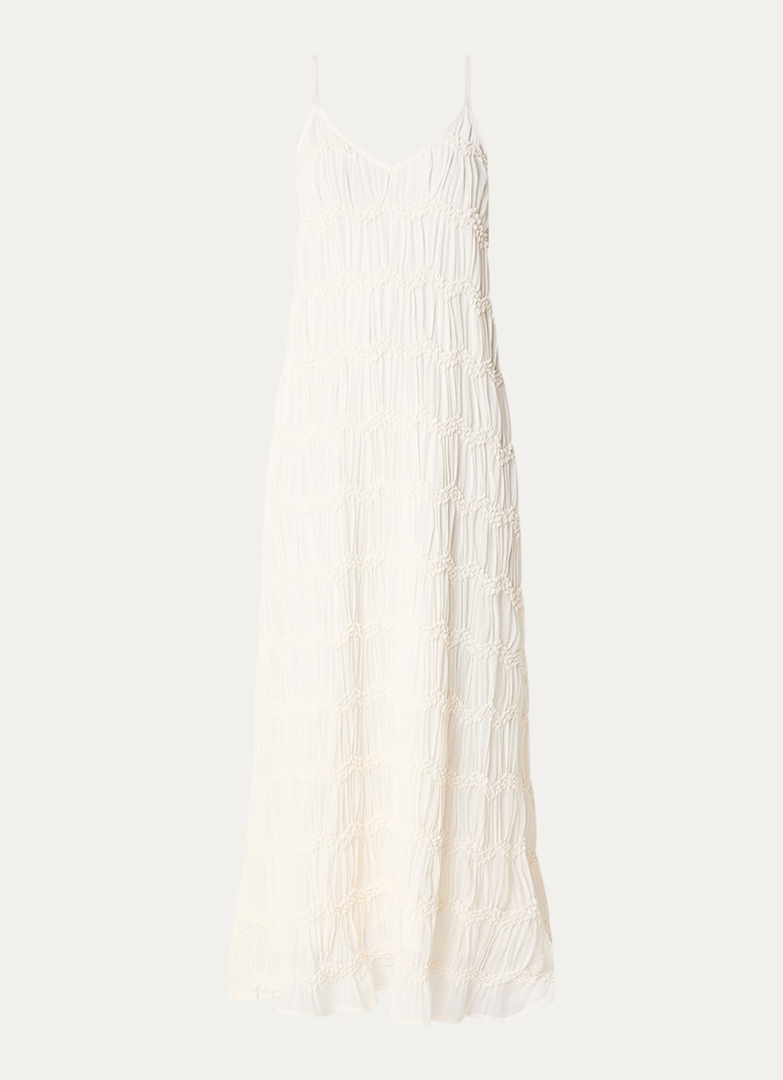 Co'Couture JerryCC maxi jurk met ruches en volant - voorkant gebroken wit