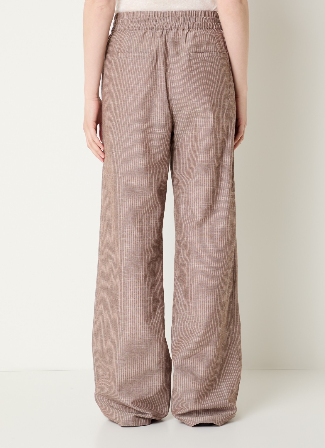 Co'Couture Jihocc high waist loose fit broek met streepprint - achterkant 3 lichtbruin