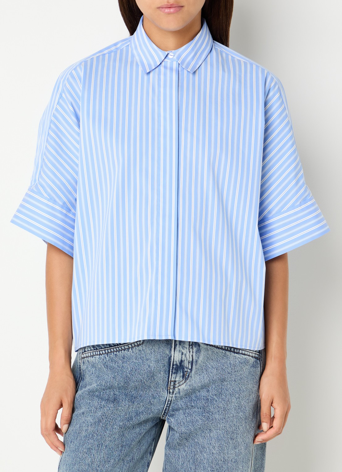Co'Couture Kai oversized blouse met streepprint - detail blauw