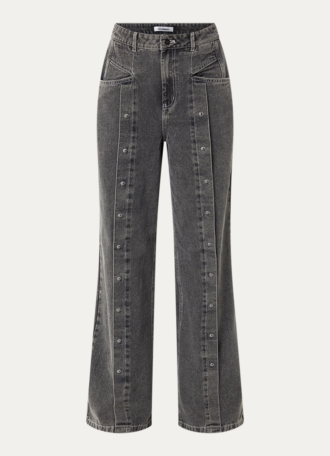 Co'Couture Kellan high waist loose fit jeans met studs - voorkant 2 middengrijs