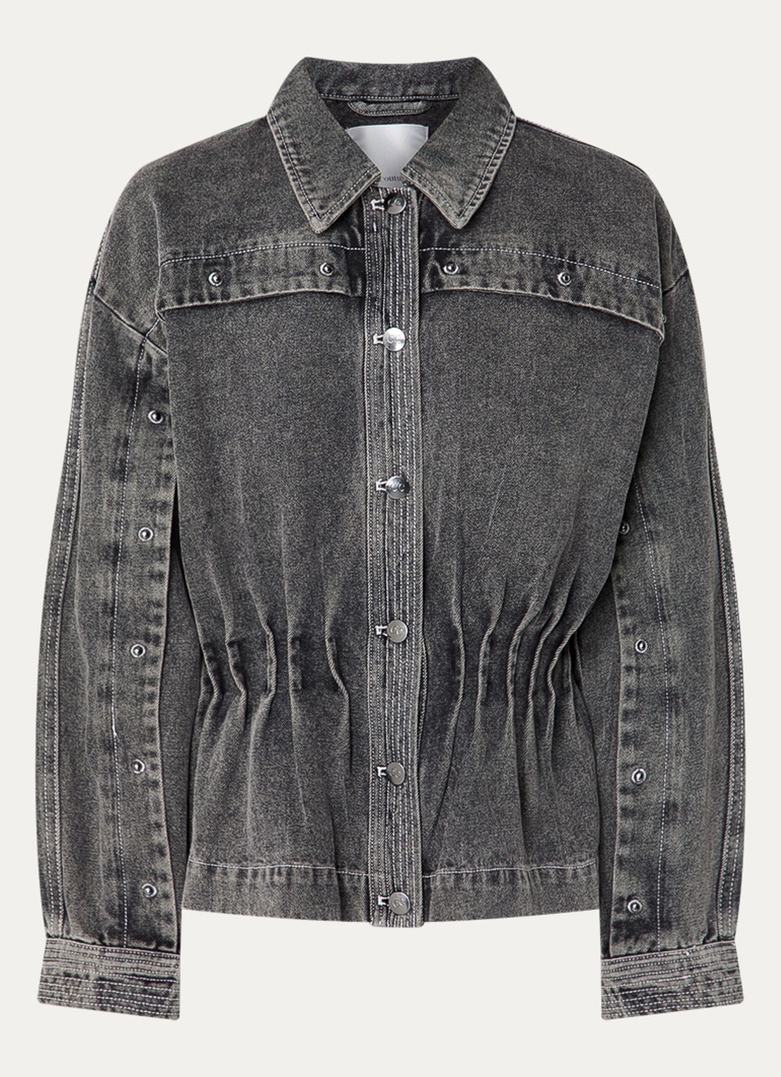 Co'Couture Kellan spijkerjas met studs en plooidetail - voorkant grijs