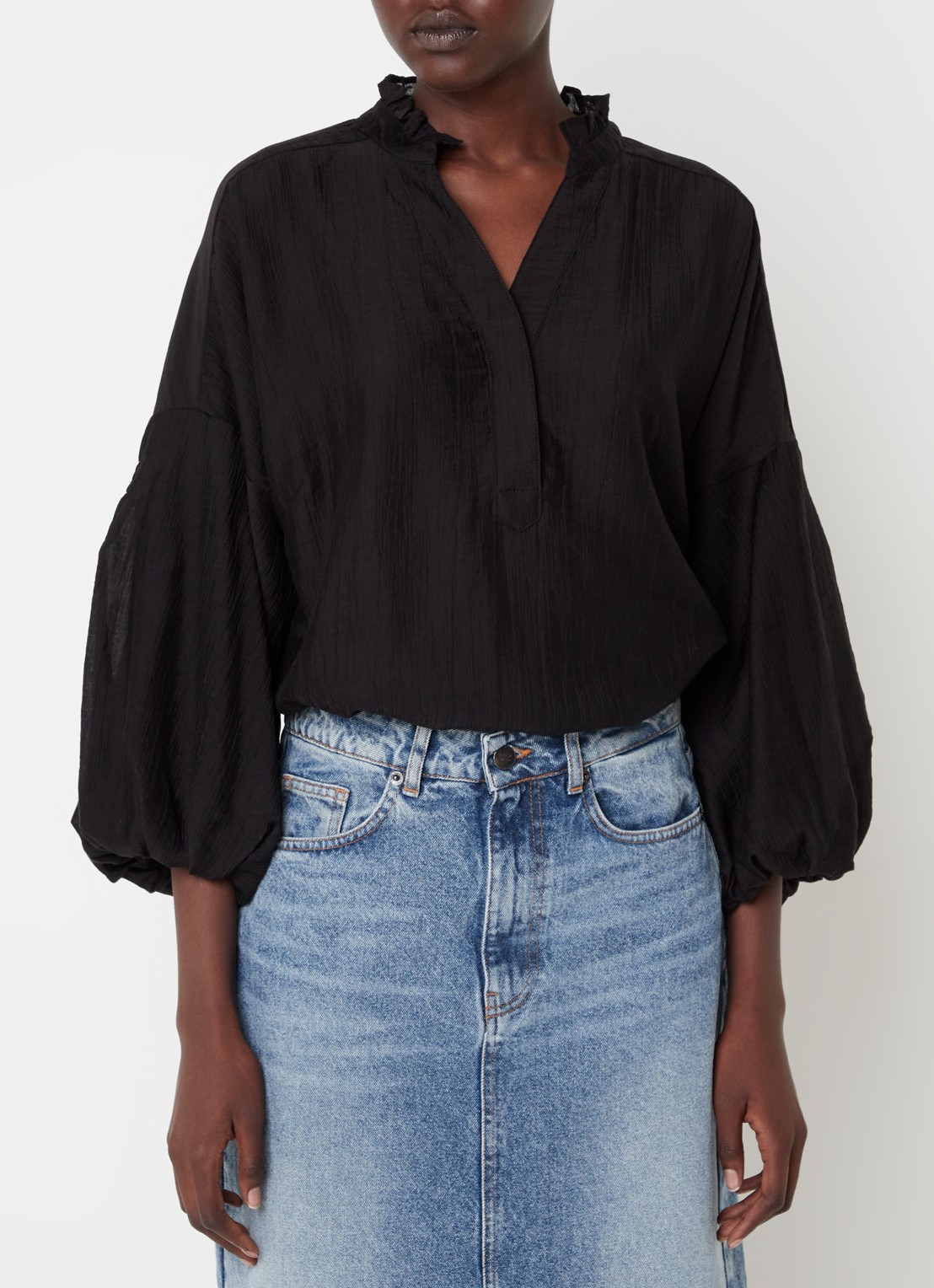 Co'Couture Kendra blouse met ballonmouw - detail 2 zwart