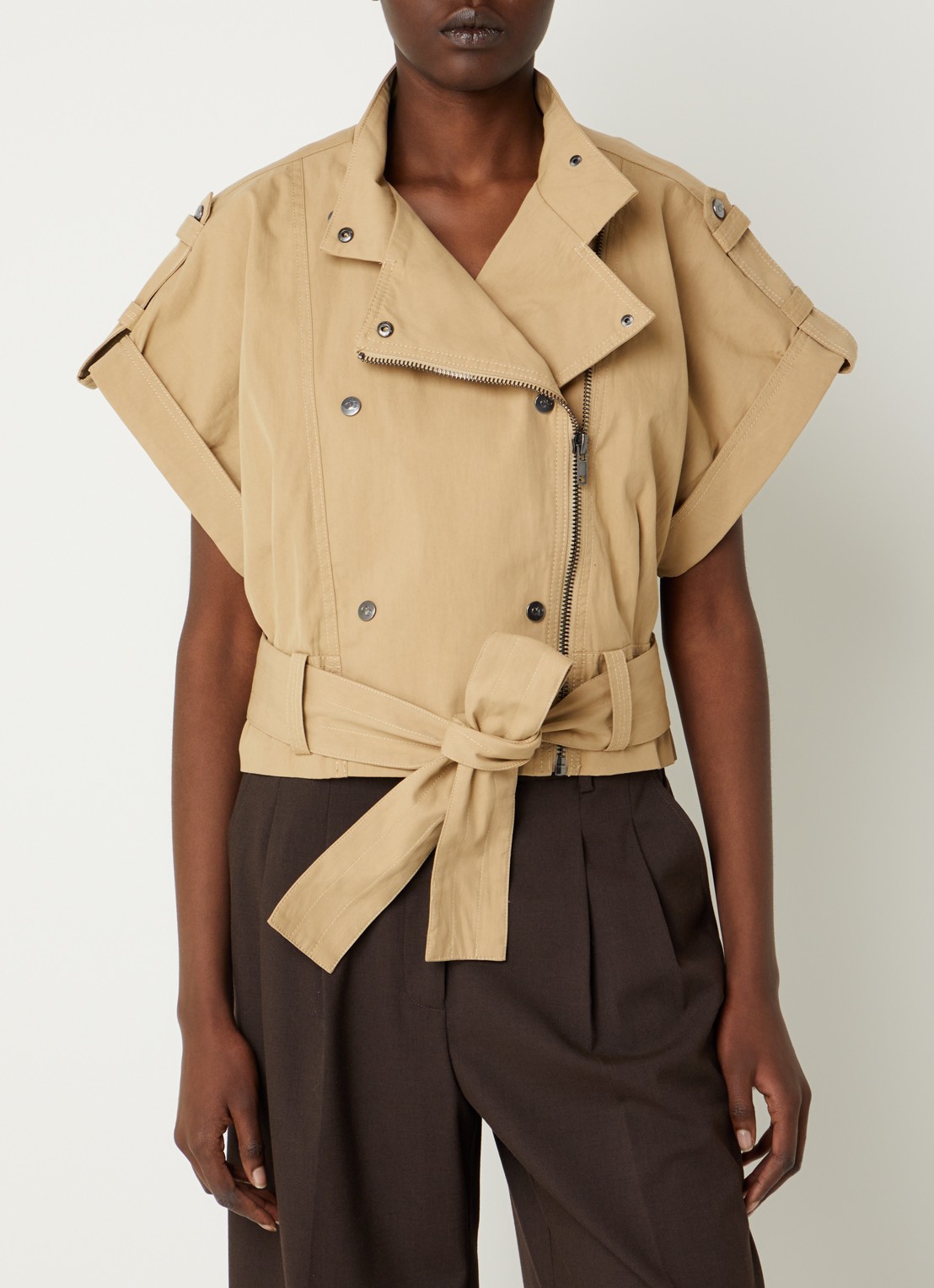 Co'Couture Kesha gilet met strikceintuur - detail 4 beige