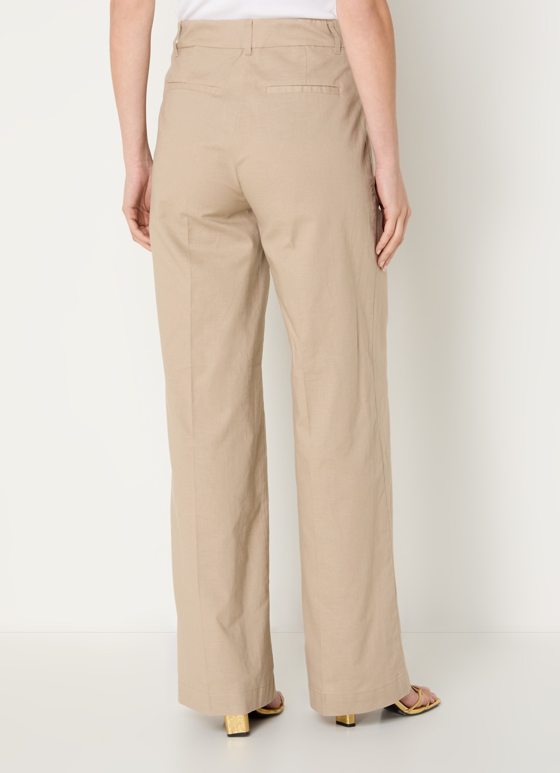 Co'Couture LeilaCC LL high waist wide fit pantalon in linnenblend - achterkant 4 beige