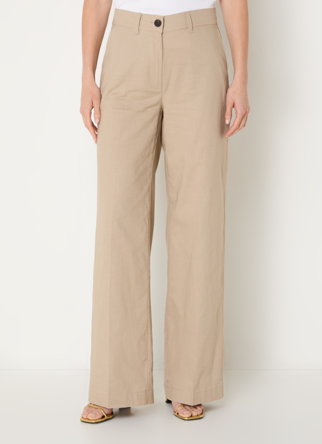 Co'Couture LeilaCC LL high waist wide fit pantalon in linnenblend - detail 3 beige