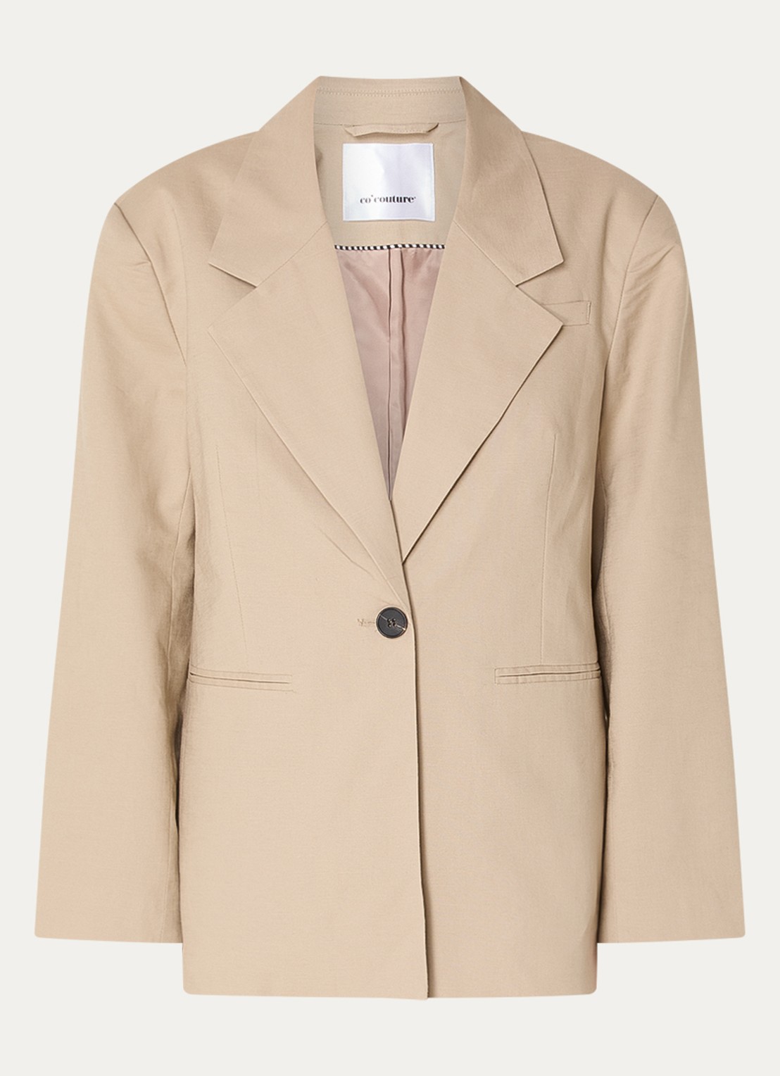 Co'Couture LeilaCC Power oversized blazer met paspelzakken - voorkant beige