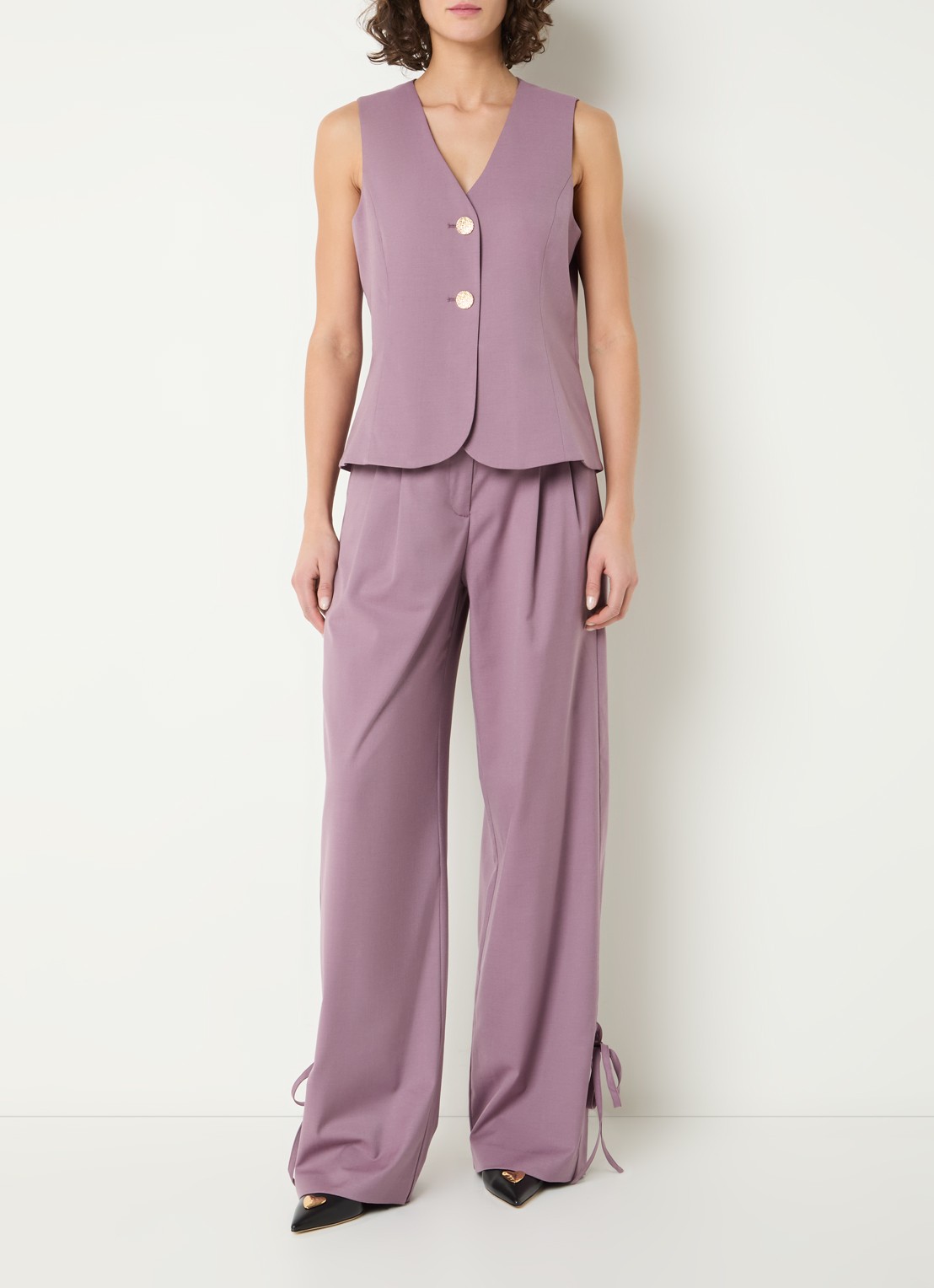 Co'Couture Liam gilet in wolblend met gestrikt detail - voorkant 4 oudroze