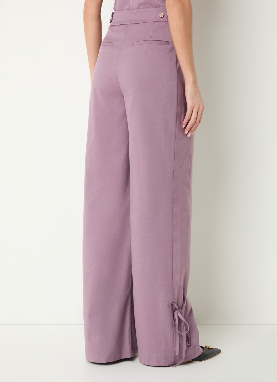 Co'Couture Liam high waist wide fit panatlon in wolblend met gestrikt detail - achterkant oudroze