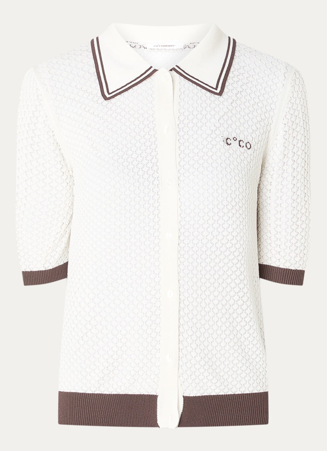 Co'Couture Lue top met opengewerkt dessin - voorkant 2 gebroken wit