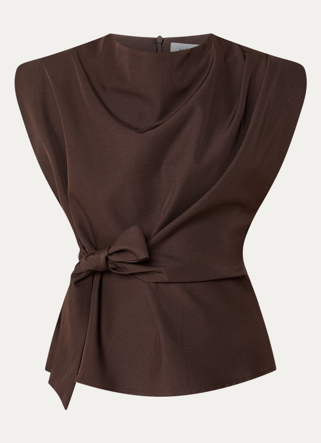 Co'Couture Luna asymmetrische top met gestrikt detail - voorkant kastanjebruin